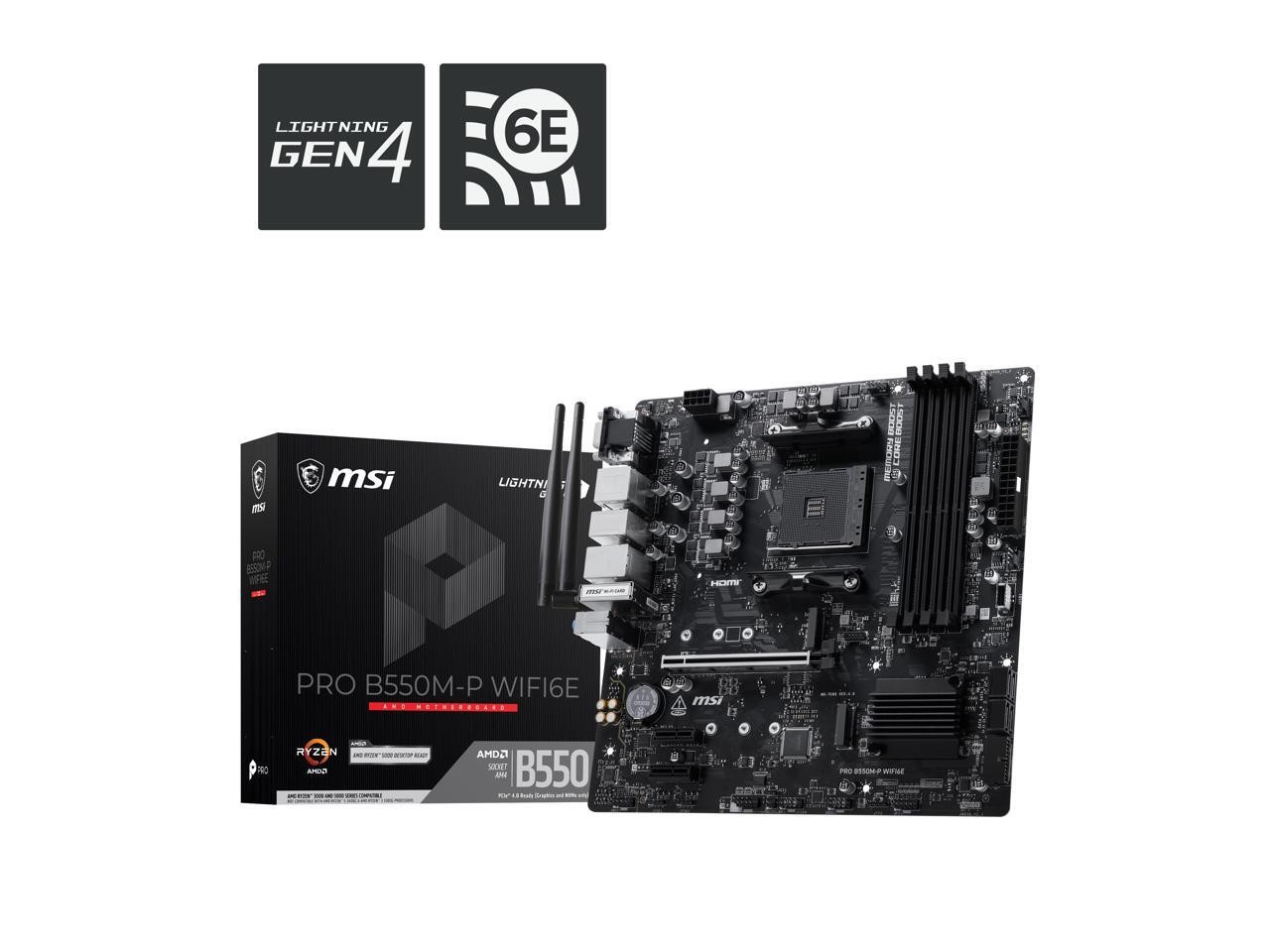 MSI PRO B550M-P WIFI6E AM4 AMD B550 Micro ATX Motherboard - DDR4 4400+, PCIe 4.0