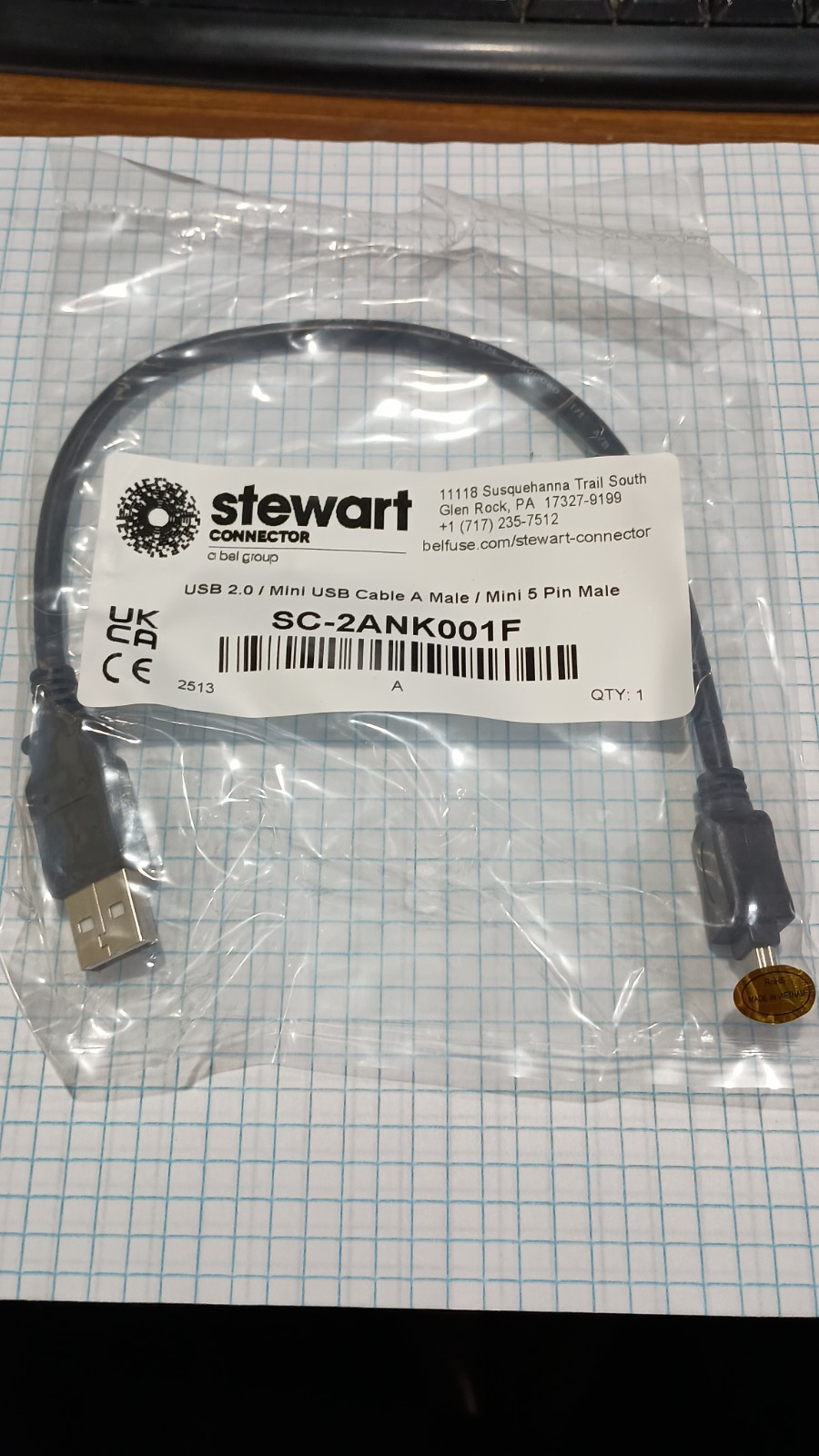 bag of 25 one foot USB-mini cables