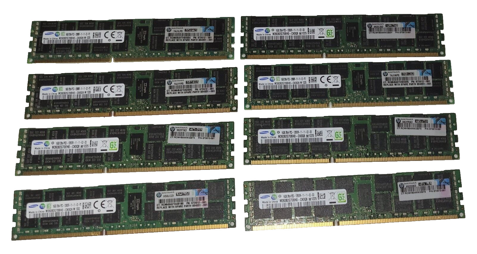 8x SAMSUNG 16GB 2Rx4 PC3-12800R Server RAM M393B2G70BH0 Ram Memory Used