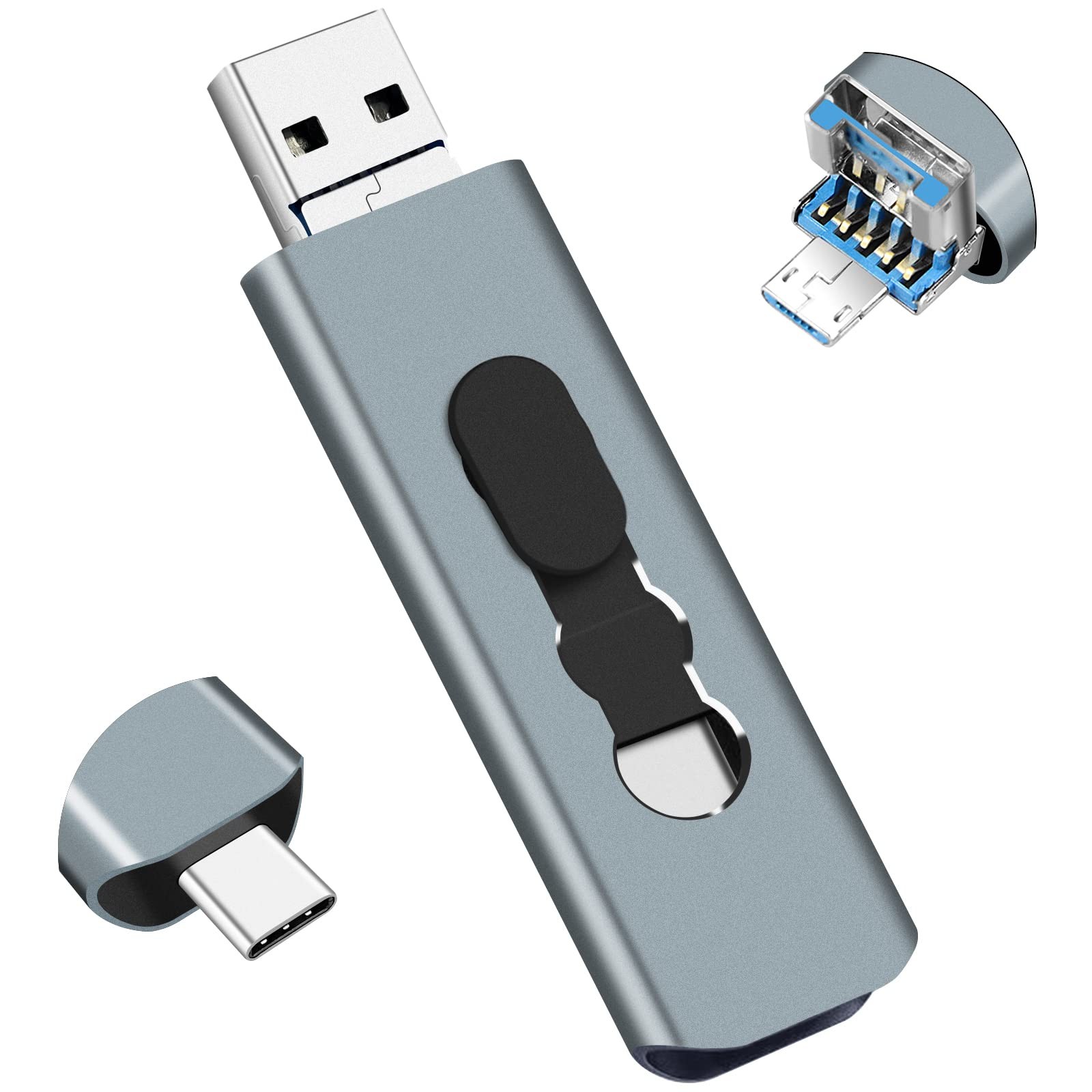 3-in-1 128GB Flash Drive, USB 3.0 Flash Drive for Android Phones/Tablets/PC/M...