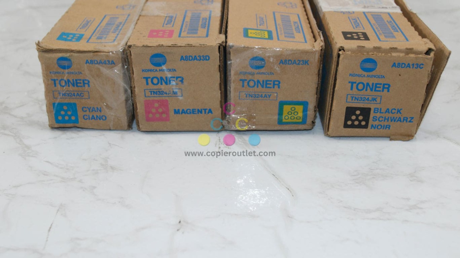 4 Cosmetic Genuine Konica BH C258,C308,C368 TN324 CMYK Toners (AC,AM,AY,JK)