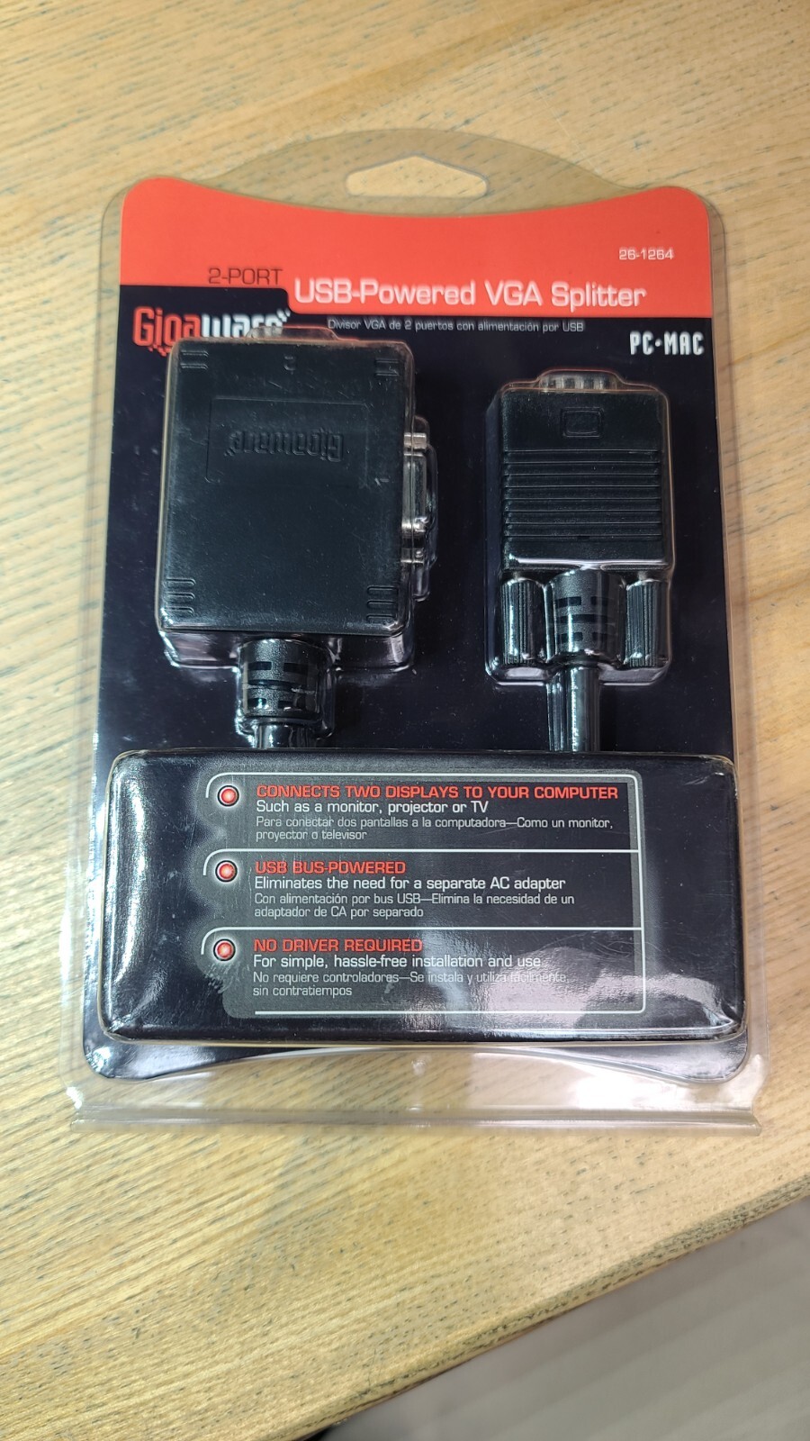 Gigaware 2-Port USB-Powered VGA Splitter  26-1264 PC Mac NEW  