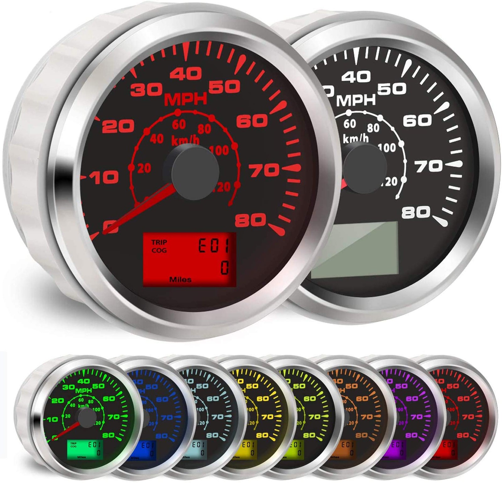 7 Backlight Universal GPS Speedometer 0-120Km/h 0~80MPH 85MM GPS Speed Odomet...