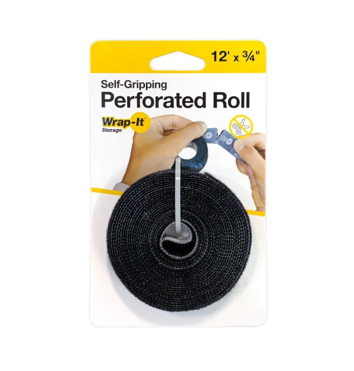 Wrap-It Storage - 12-ft. Self-Gripping Hook and Loop Perforated Roll for Cords