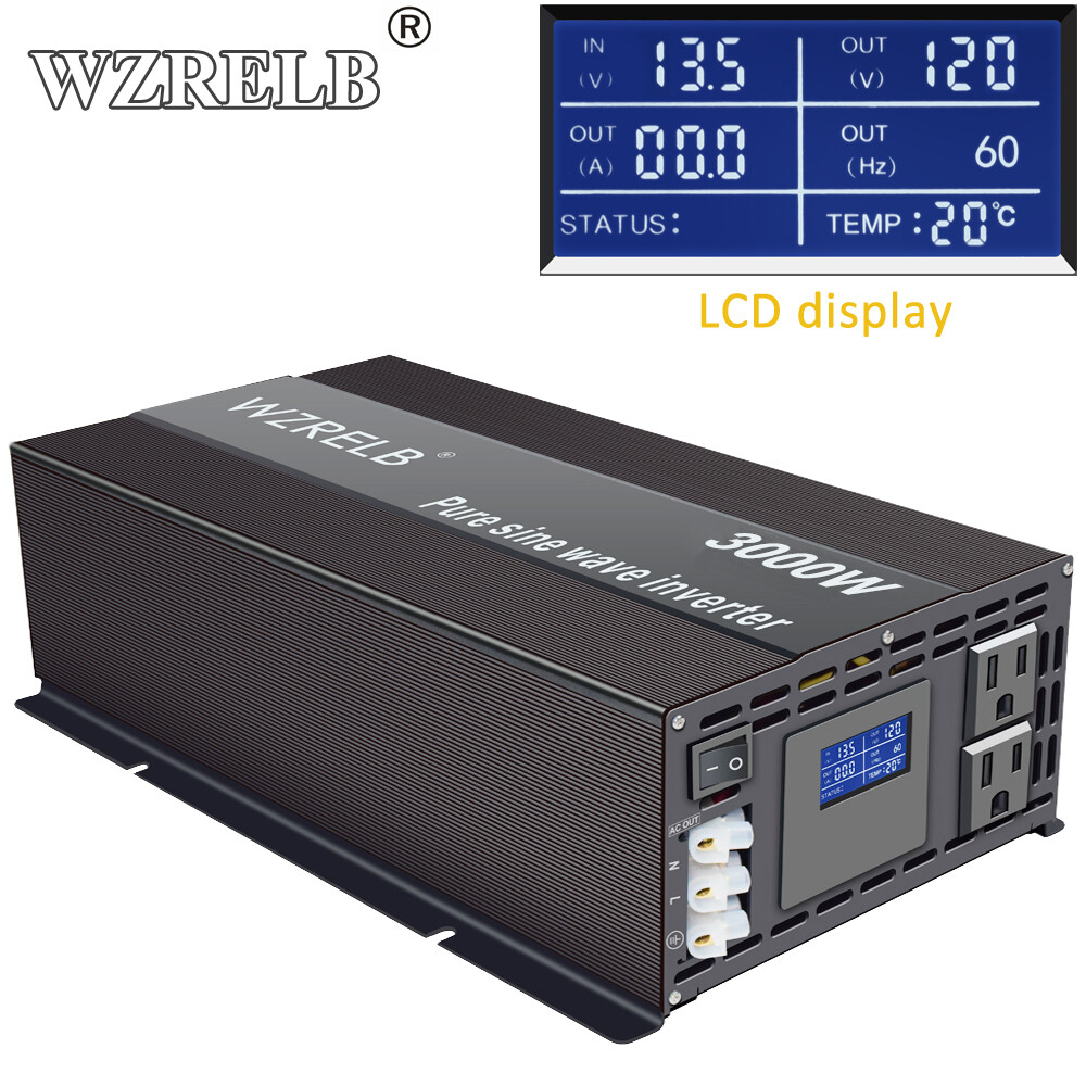 3000W Power  Inverter Pure Sine Wave 12V 110V 120V Car Truck Motor RV Solar Camp