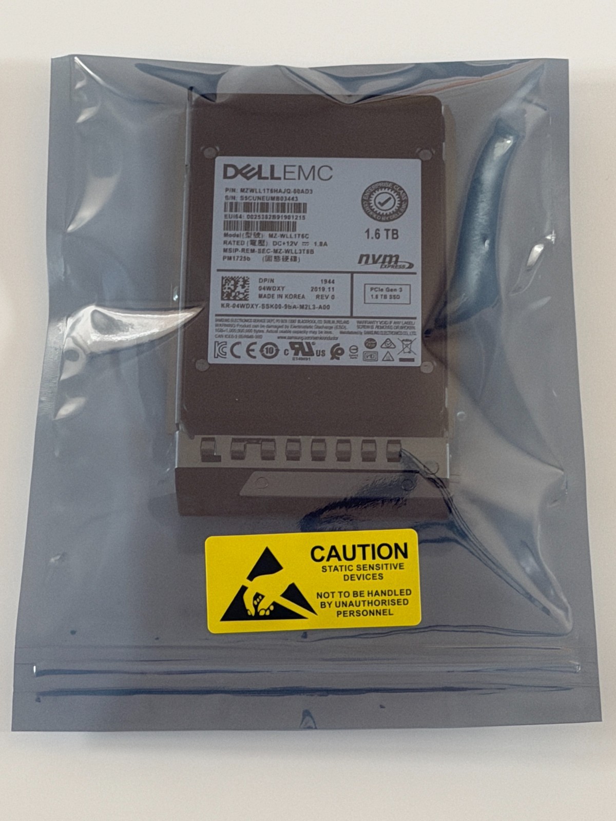 Dell 04WDXY 1.6TB NVMe SSD Samsung PM1725b  Mixed Use MZ-WLL1T6C 97% health