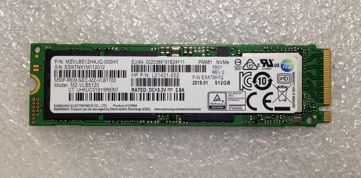 HP OEM Samsung 512GB SSD PM981a MZ-VLB5120 NVMe M.2 MZVLB512HAJQ L01431-002 USA
