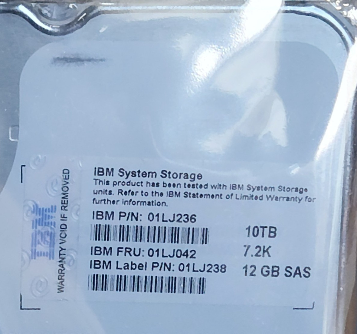 IBM 10TB 3.5" SAS HDD - IBM FRU: 01LJ042, IBM P/N: 01LJ236, IBM Label: 01LJ238