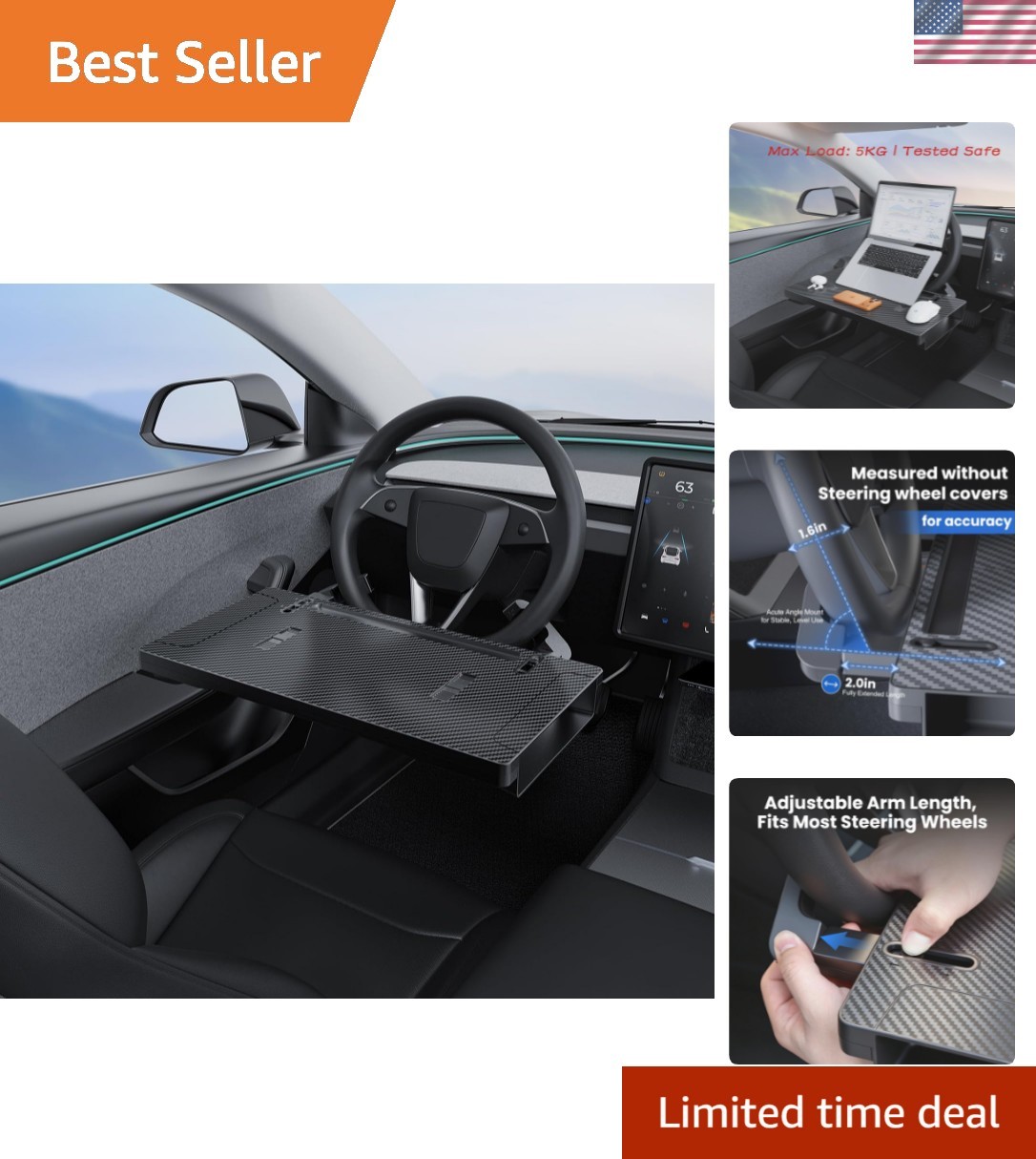 Multi-Purpose Car Steering Wheel Tray & Slim Seat Gap Organizer - Easy Install