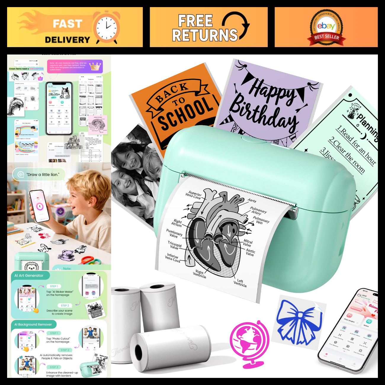 Portable Mini Sticker Printer - Inkless, Smart AI App, Compact Design, Easy to U