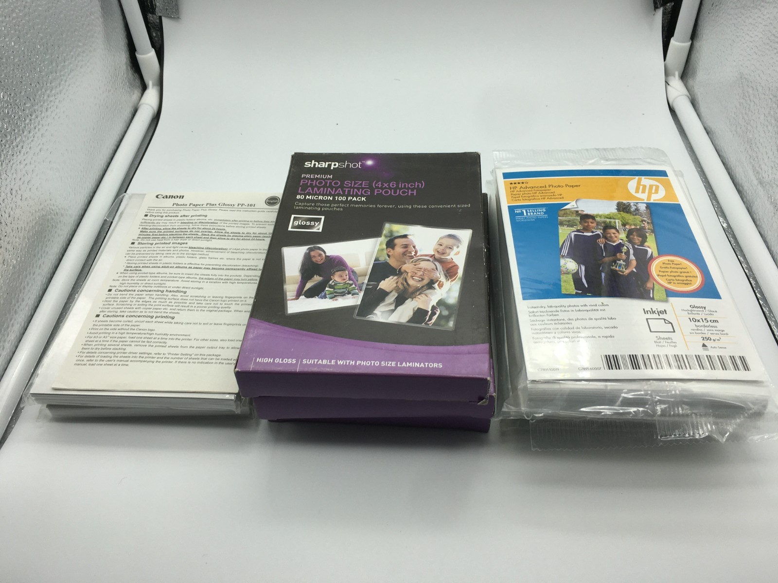 Bulk - Glossy Photo Paper 4x6" - 3x50 HP, 2x50 Canon, 3x100 Laminating pouch