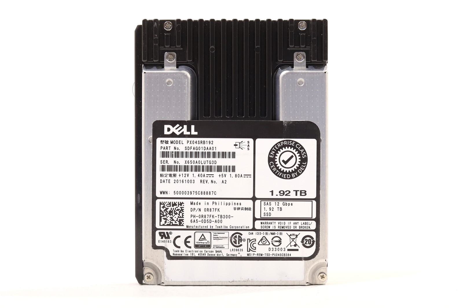 Dell PX04SRB192 1.92TB 2.5" 12Gb/s Read Intensive MLC SAS SSD Dell P/N: 0R87FK