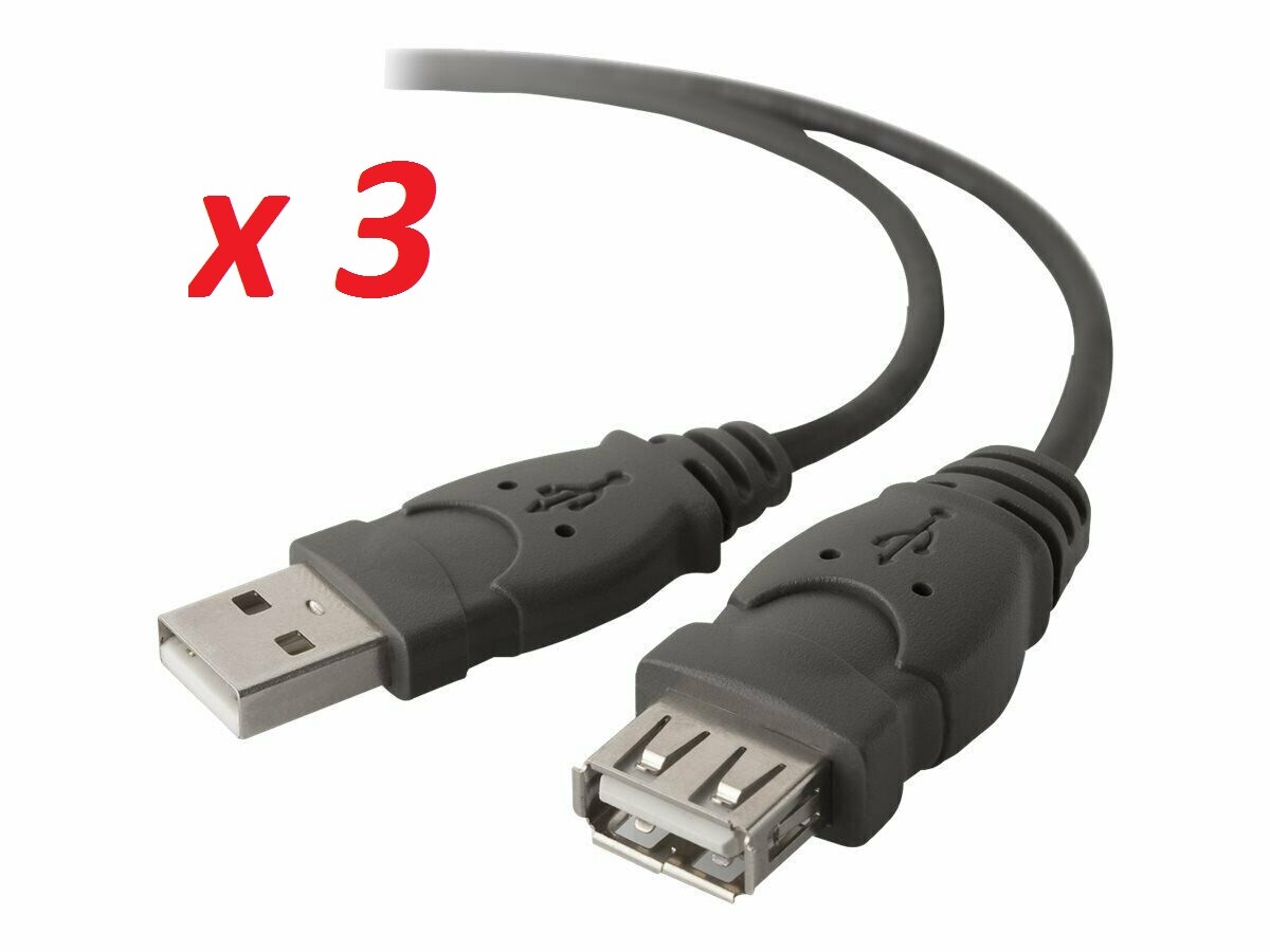 *Lot of 3* BELKIN 6FT USB Extender Extension Cable Cord M/F Standard Type A
