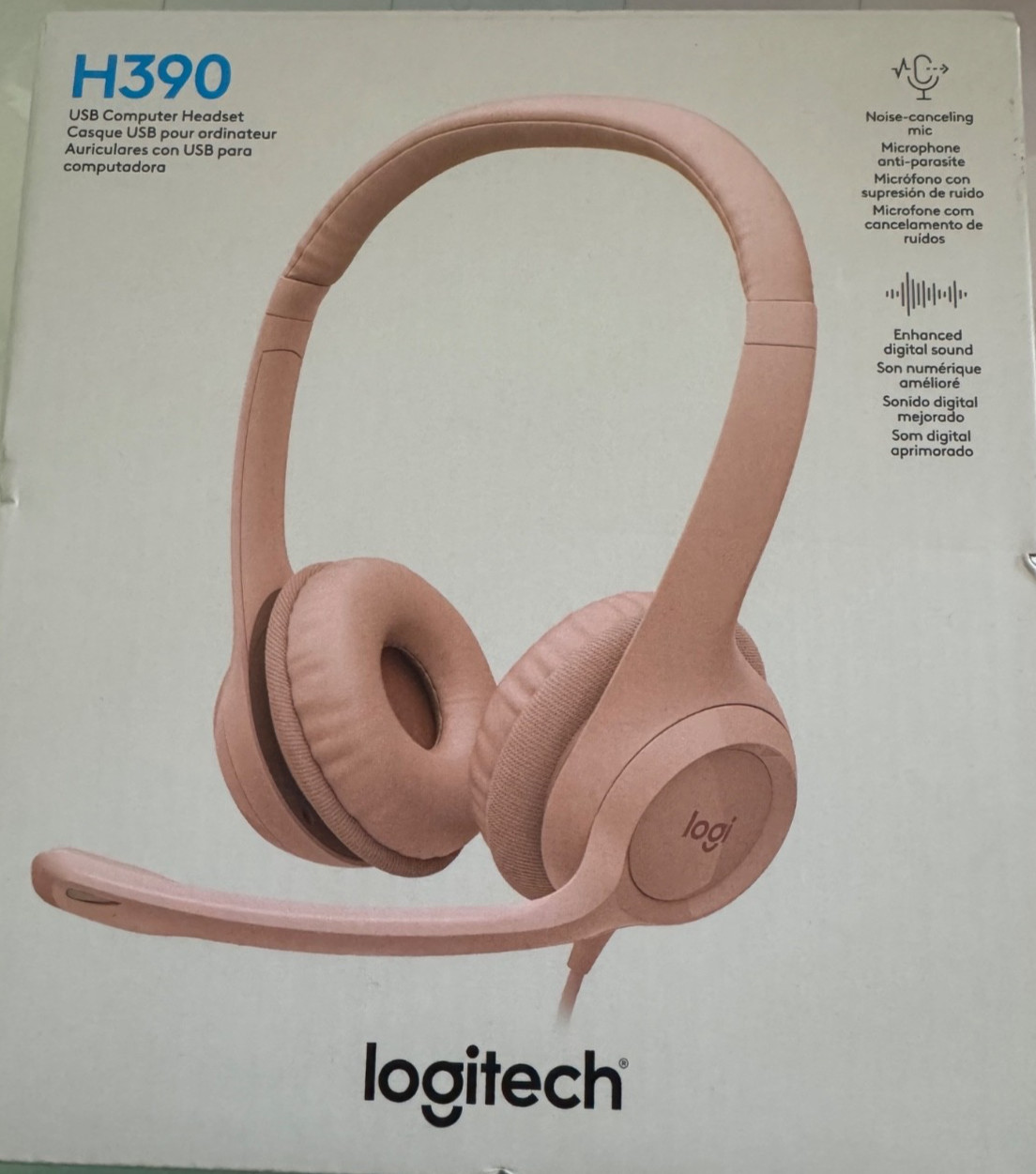 Logitech H390 Wired USB On-Ear Stereo Headphones with Mic Rose Pink PC Laptop