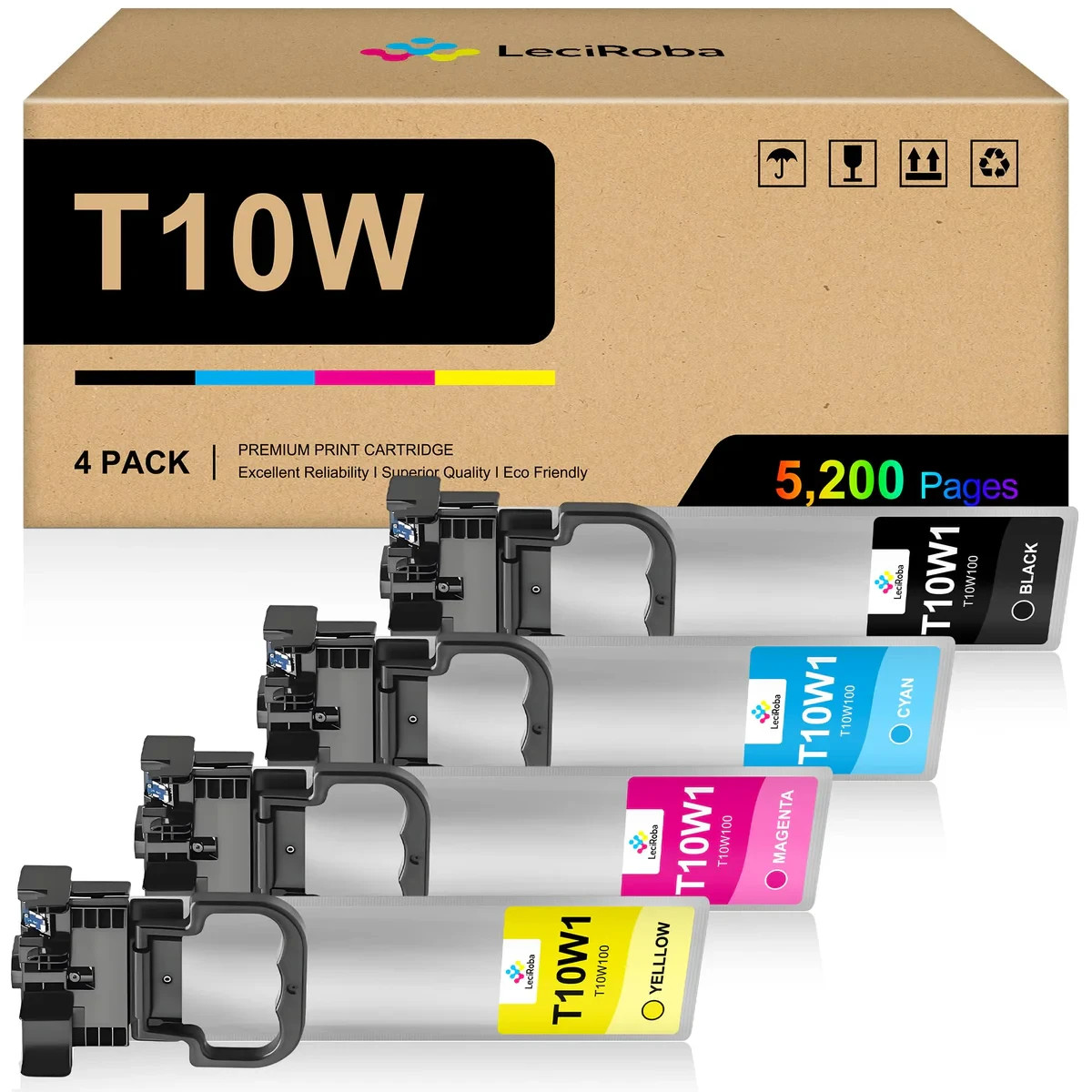 LeciRoba T10W Ink Cartridge Set T10W100 T10W200 T10W300 T10W400 4-Pack