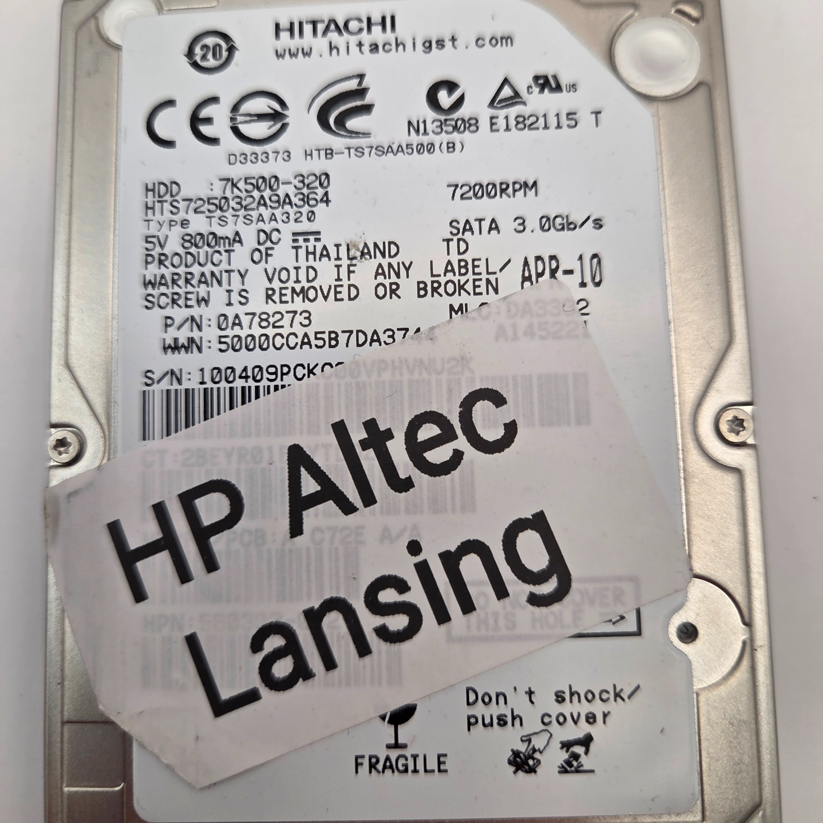 Hitachi Travelstar 7K500 HTS725032A9A364 320GB 2.5in SATA Laptop Hard Drive