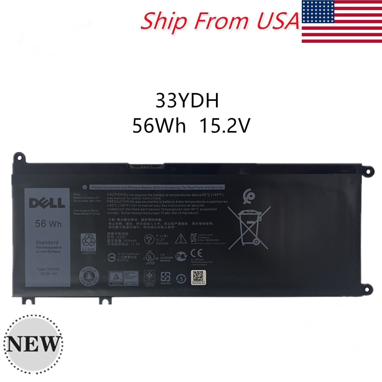 NEW OEM 56Wh 33YDH Battery For Dell Inspiron 7586 7786 7779 2-in-1 Latitude 3490