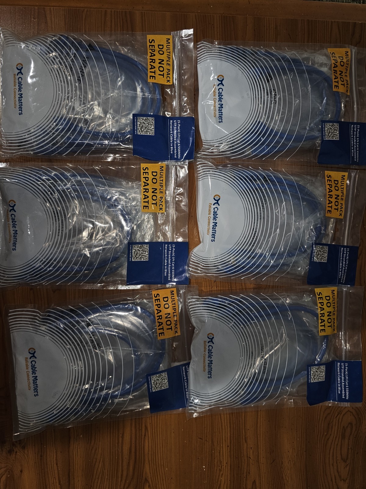 5 Pack of 1ft CAT6 550mhz Blue Network Cable RJ45 Cable Matters - 6 Pks 30 Total