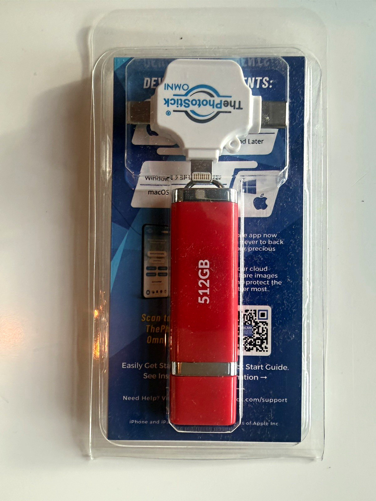 ThePhotoStick Omni 512GB USB-C External Flash Drive Red for MacOS 500MB/s