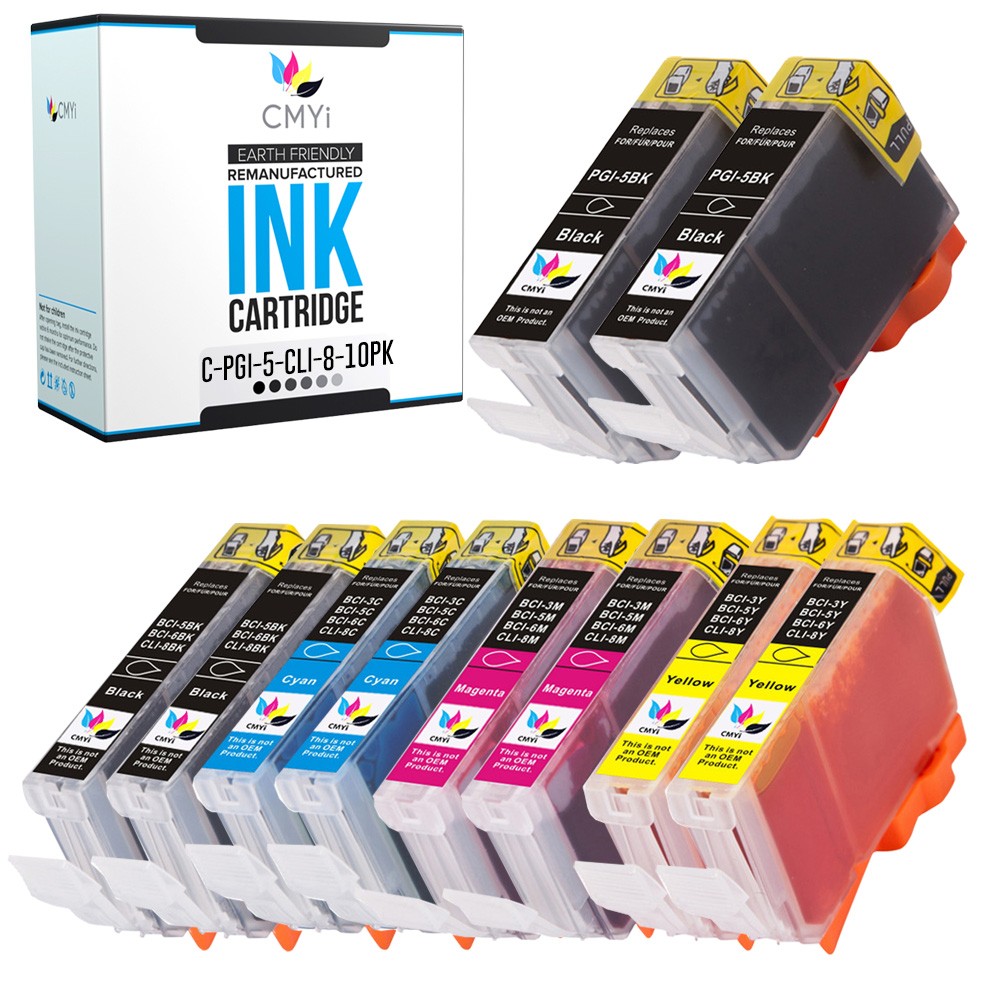 CMYi 10-Pack PGI-5 and CLI-8 Ink Cartridges for Canon PIXMA iP5200R iX4000 MP500