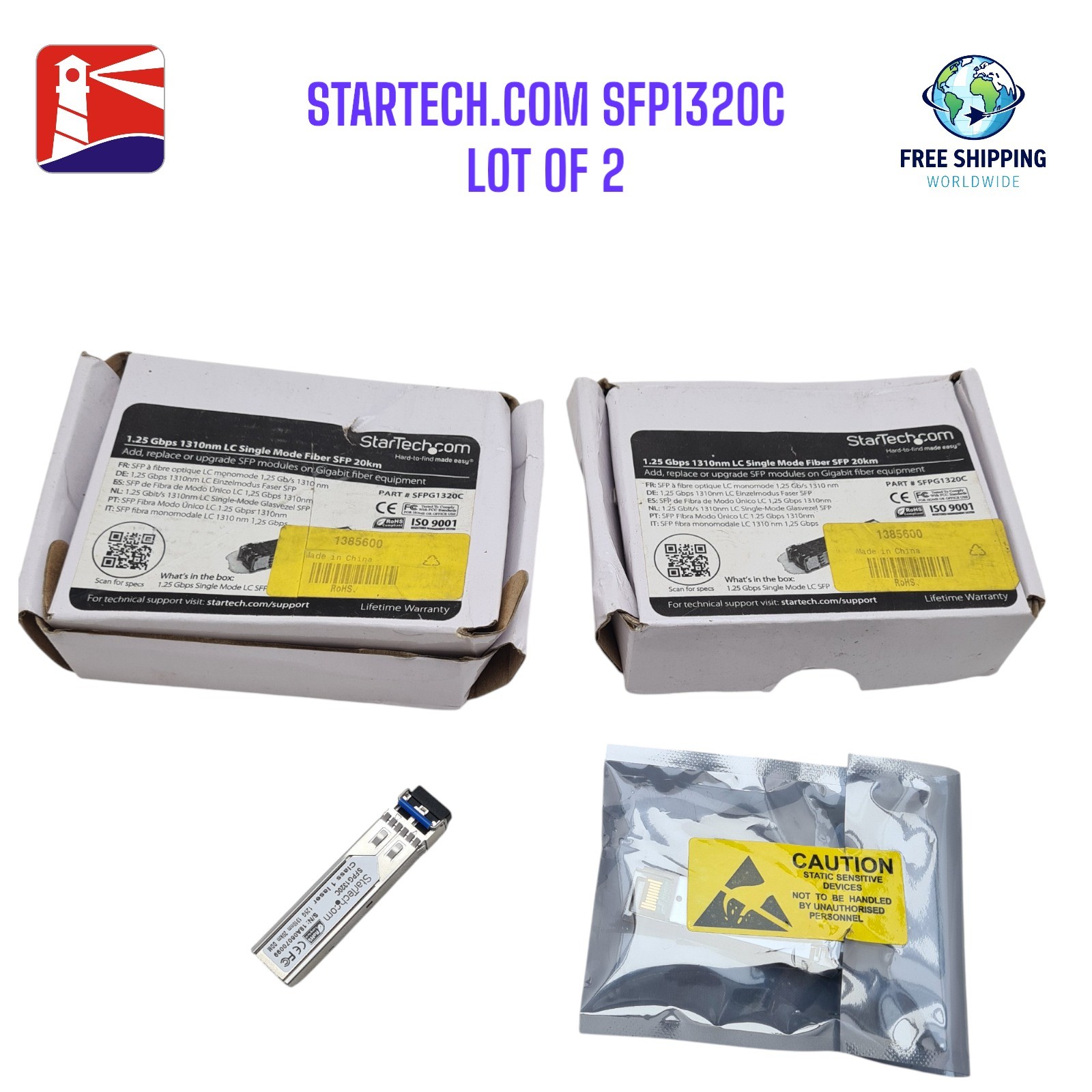 Lot of 2 SFP1320C 1000 BASE-LX SFP Transceiver– 20km.