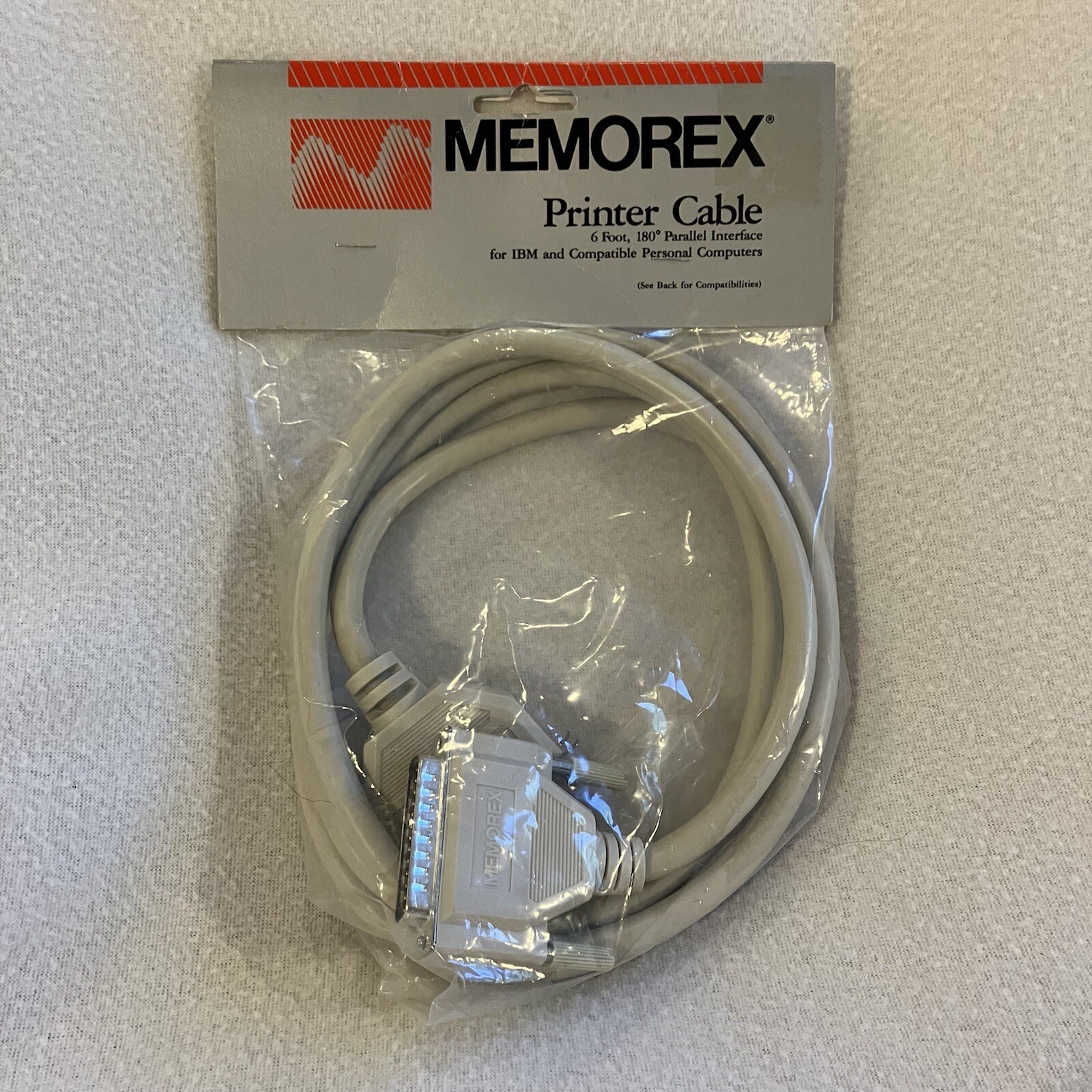 MEMOREX 6’ 180 Degrees PARALLEL PRINTER CABLE Interface For IBM Computers