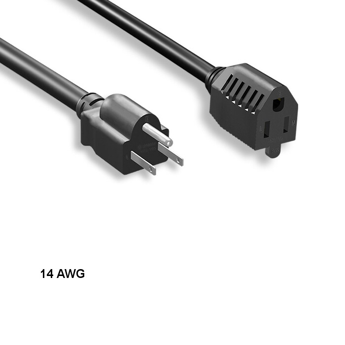 [10X] 3ft 14 AWG Power Extension Cable NEMA 5-15P to 5-15R 15A/125V SJT Black