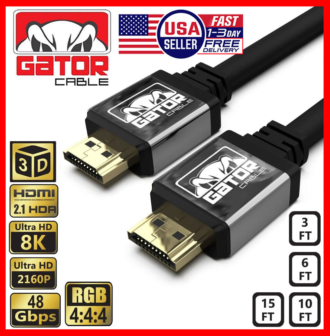 8K HDMI Cable 2.1 UHD HDTV 3D 2160P HDR 60Hz 48Gbps Dolby HDCP 2.2 RGB 4:4:4