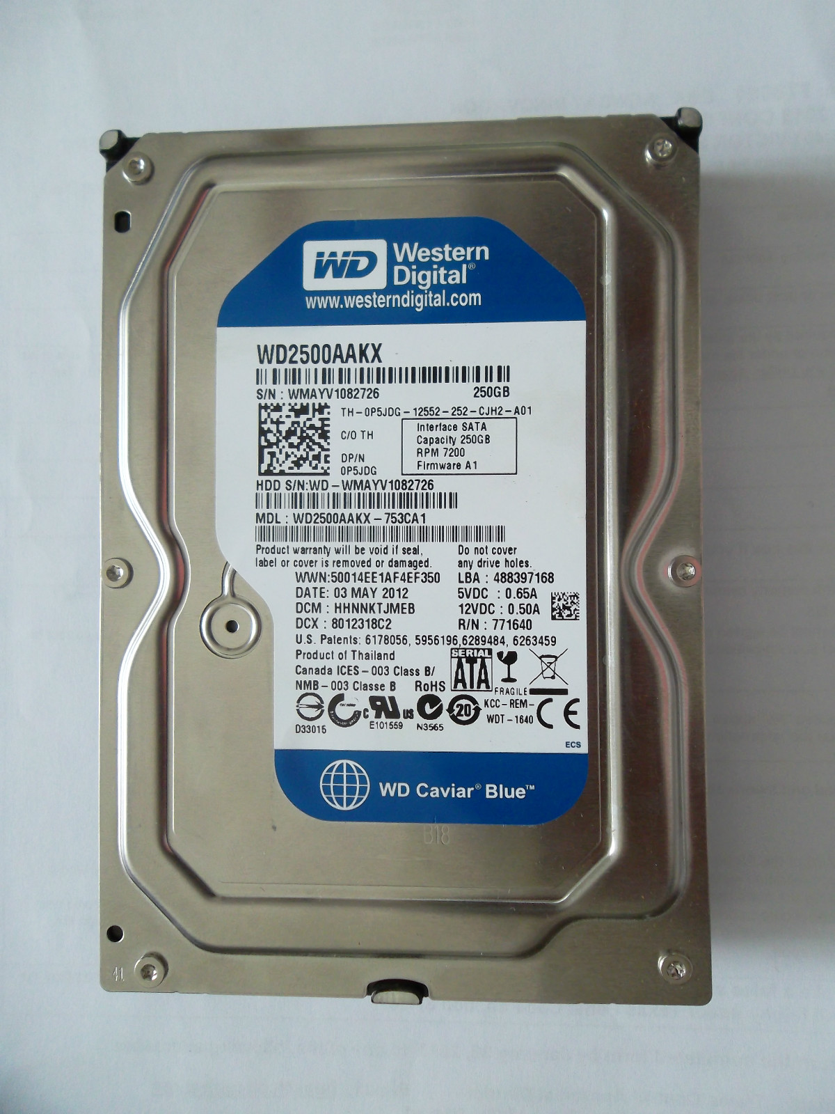 Dell WD Blue SATA 6.0GB/s 250GB Hard Drive 7.2K 3.5" 16MB 8.9ms WD2500AAKX P5JDG