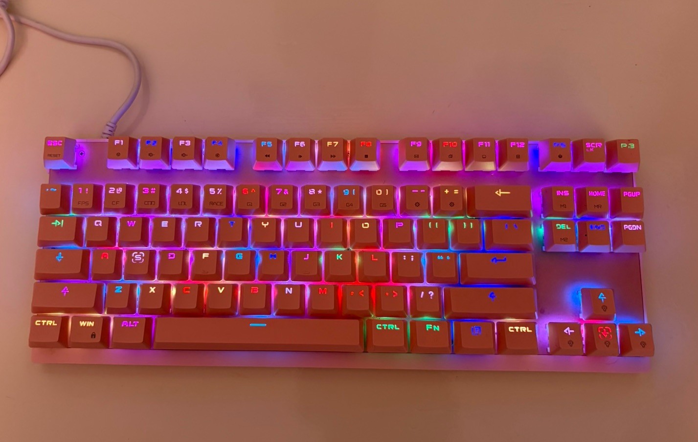 Motospeed K82 RGB Mechanical Gaming Keyboard Pink Wired USB TKL 87-Key Tested