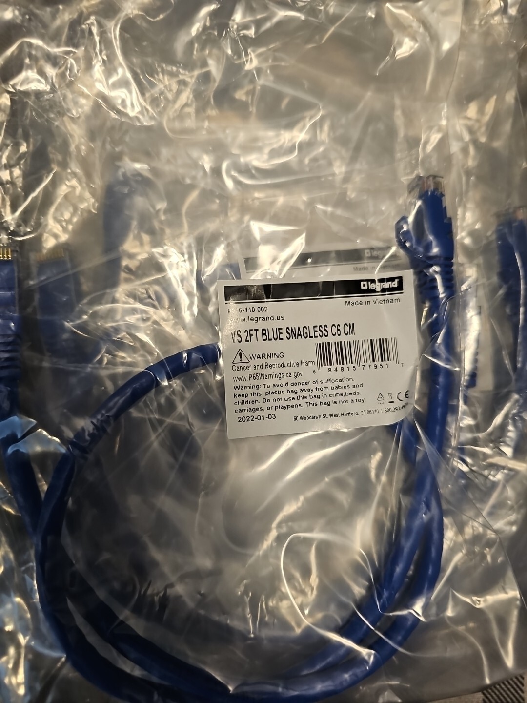 Lot of 10 legrand VS 2FT BLUE SNAGLESS C6 CM, 576-110-001, New S1