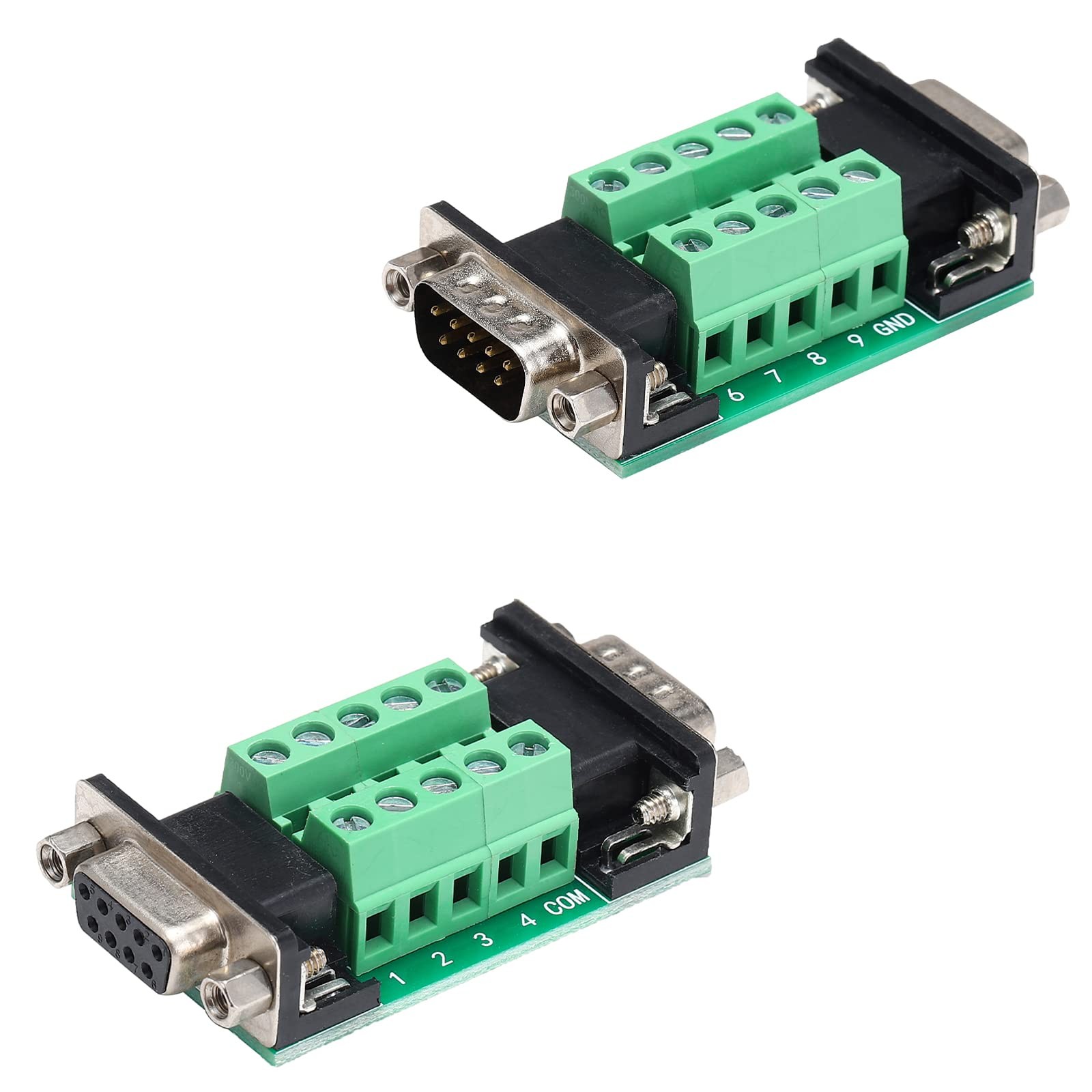 2pcs DB9 Male to Female Terminal Breakout Board, RS232 D-SUB Serial to 9pin P...