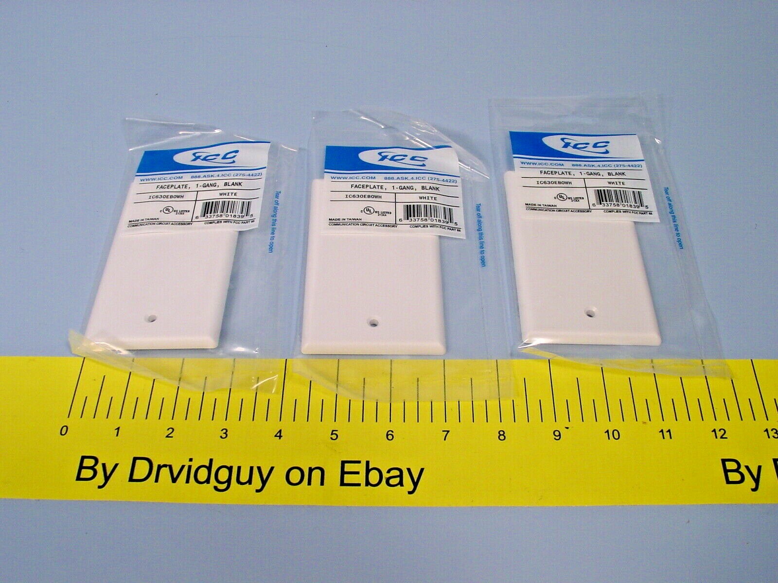 Lot of 3 ICC IC630EB0WH Faceplate; 1-Gang; Blank; White