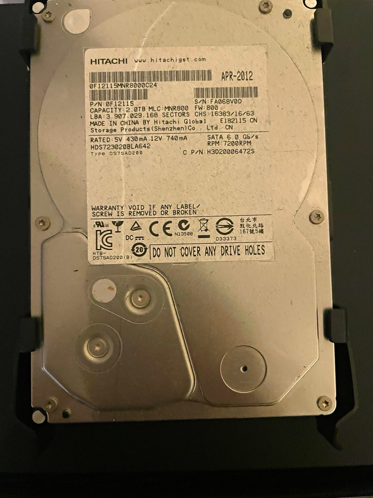 Hitachi Deskstar 2TB 3.5" SATA I 7200RPM 32MB Hot Plug HDD HDS723020BLA642