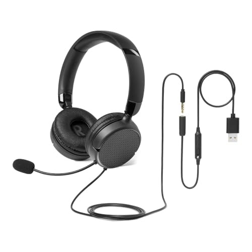 Amazon Basics On-Ear Wired Computer Headset with Adjustable Microphone 3.5mm