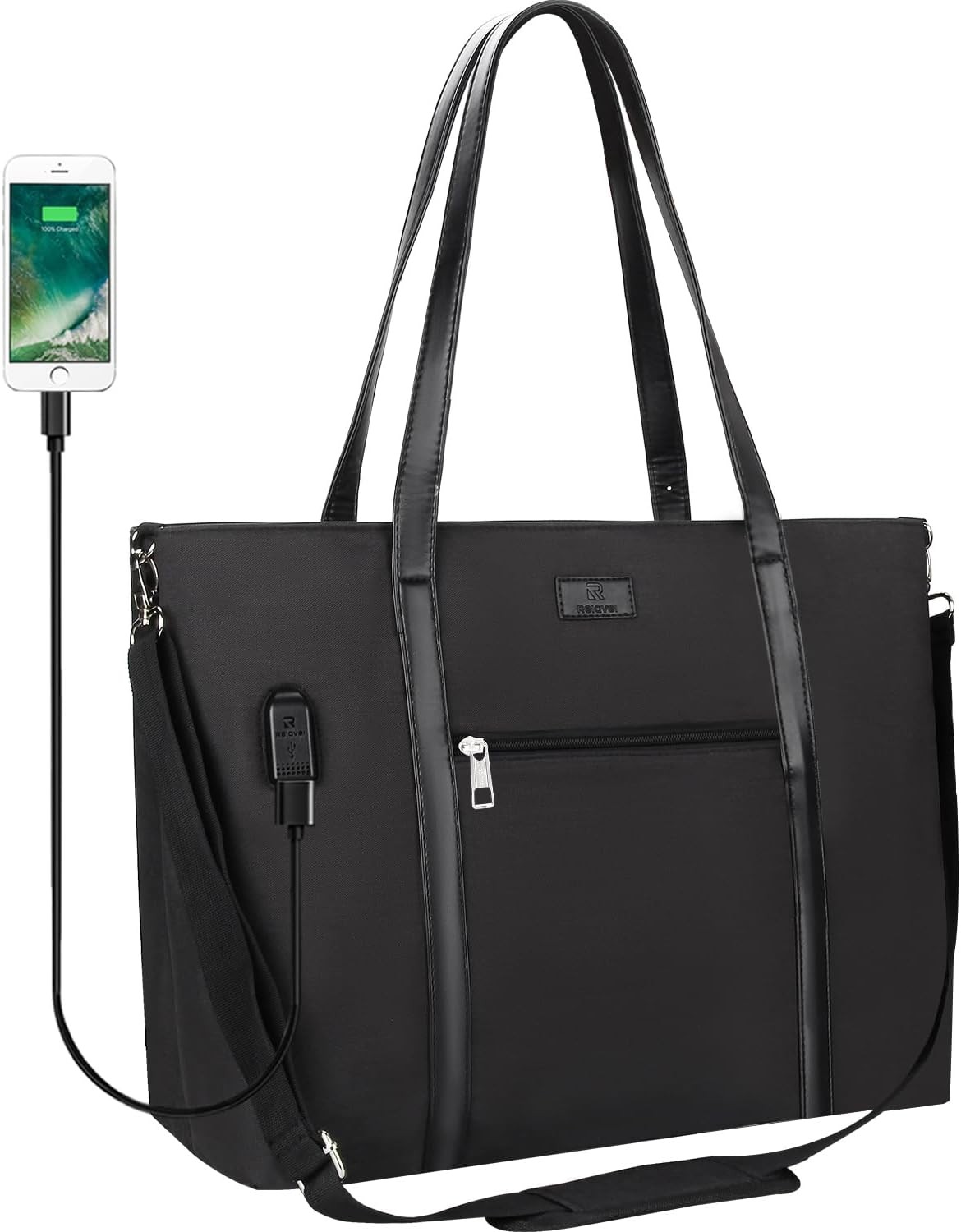 Laptop Tote Bag for Women 17.3 Inch, Water-Resistant Work Bag with USB Charging