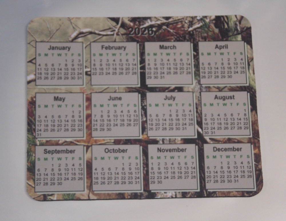 Calendar Computer Mouse Pad Year 2026 Camo Camouflage Design Hunting Fishing
