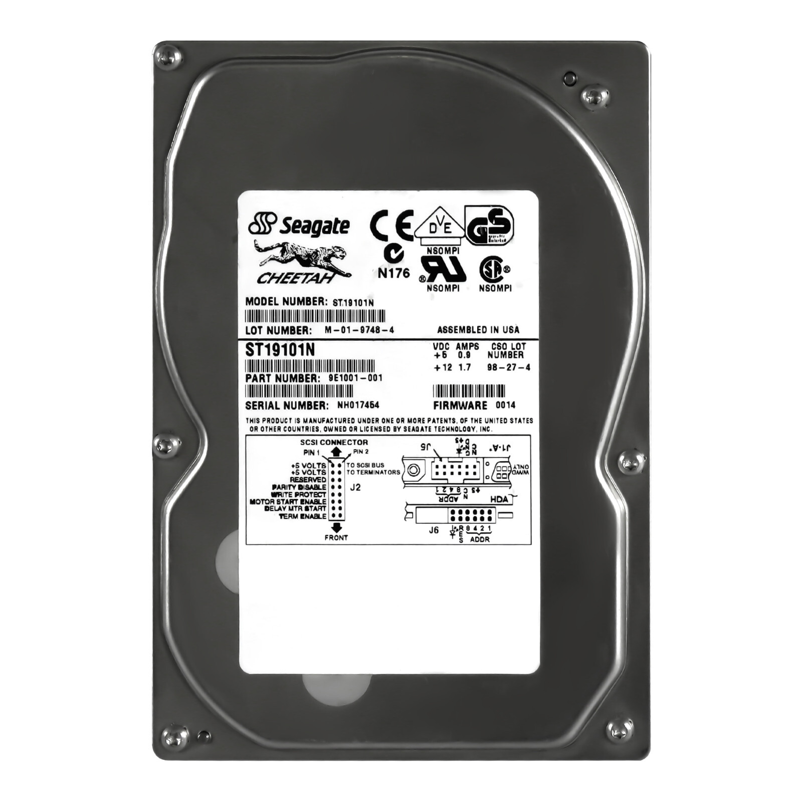 HARD DRIVE SEAGATE CHEETAH ST19101N 9.1GB 10K SCSI 50-PIN 3.5'' HH