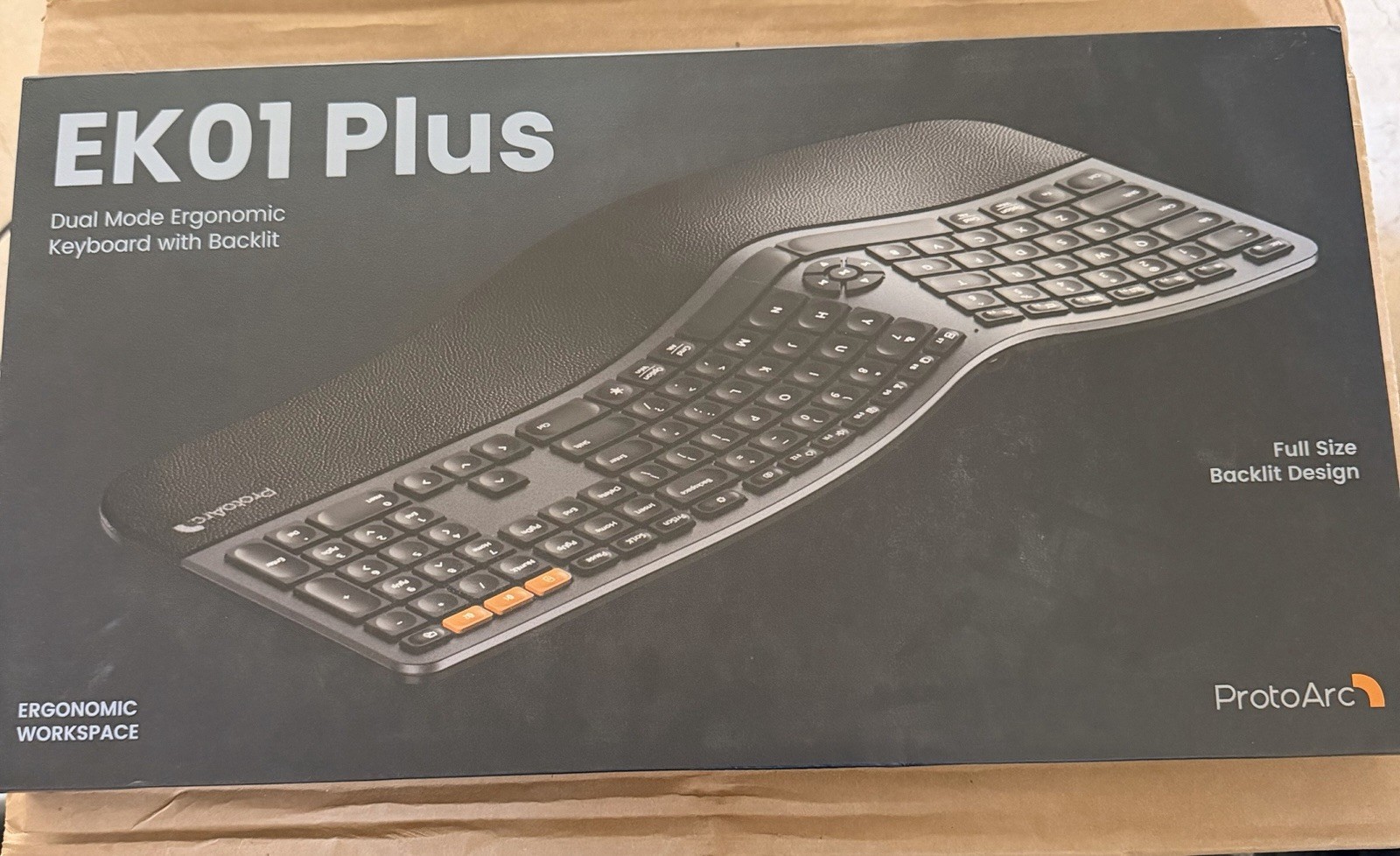ProtoArc EK01 Plus Backlit Bluetooth Ergonomic Keyboard, Full Size, Grey