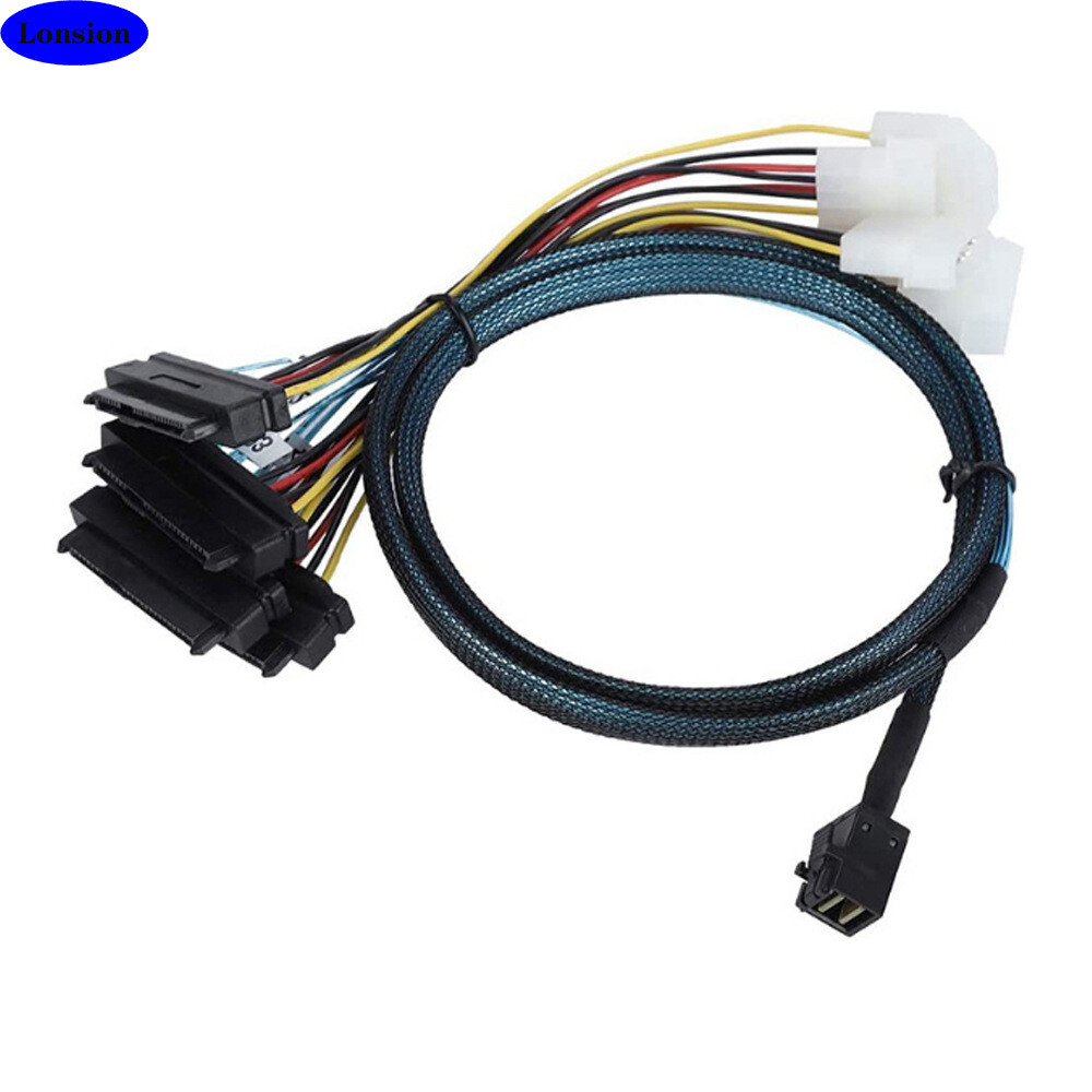 MINI SAS HD SFF-8643 to 4 Ports SAS SFF-8482 with POWER Server Connection Cable