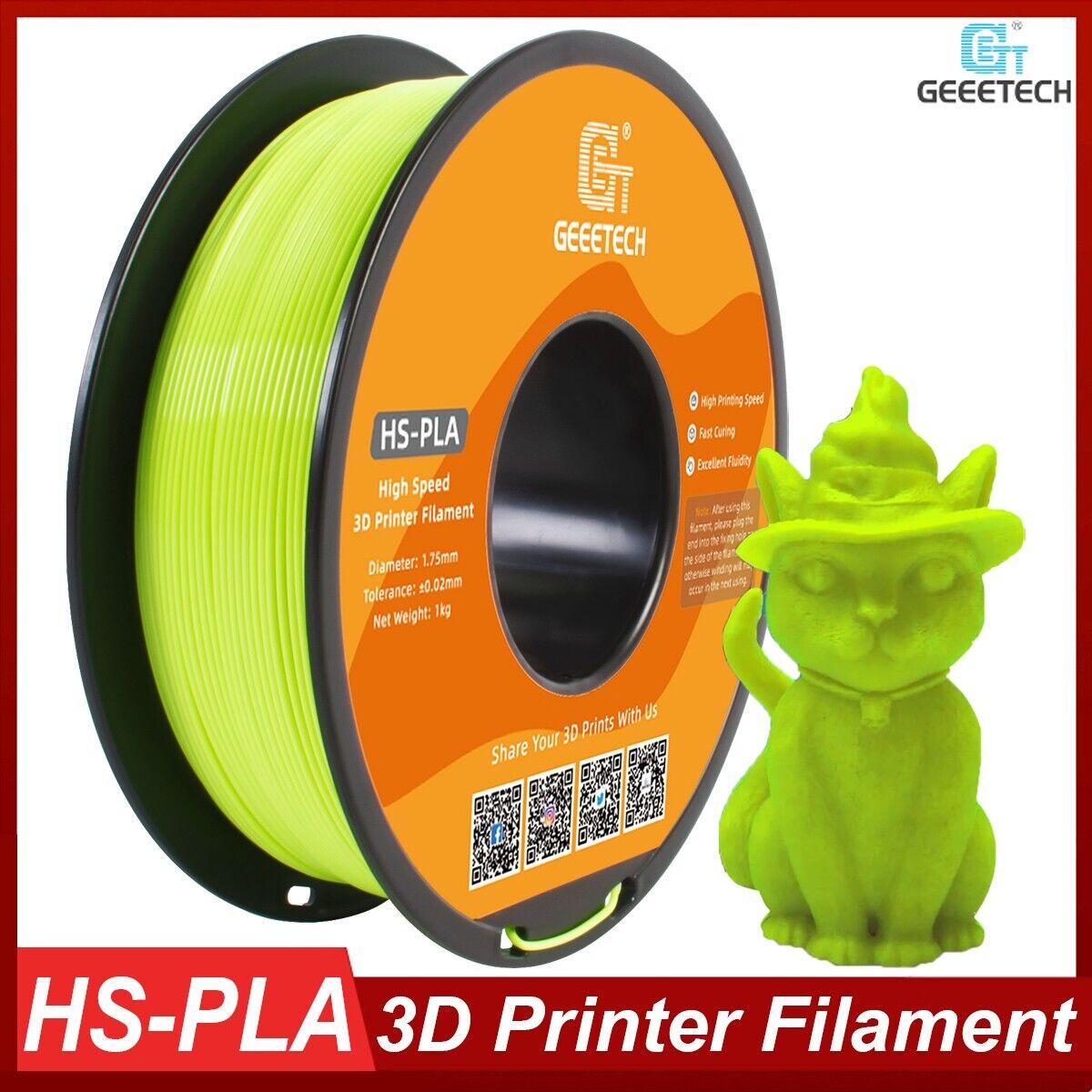 1KG Geeetech 3D Printer Filament HS-PLA Apple Green 1.75mm Quick Fast Printing