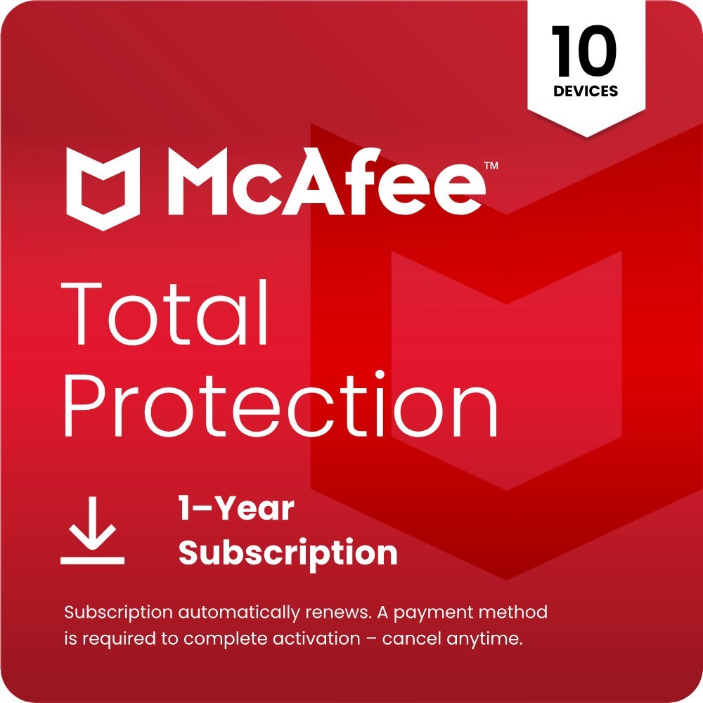 McAfee Total Protection 2026 10 Device 1 Year Antivirus Auto - Renewal - Digital