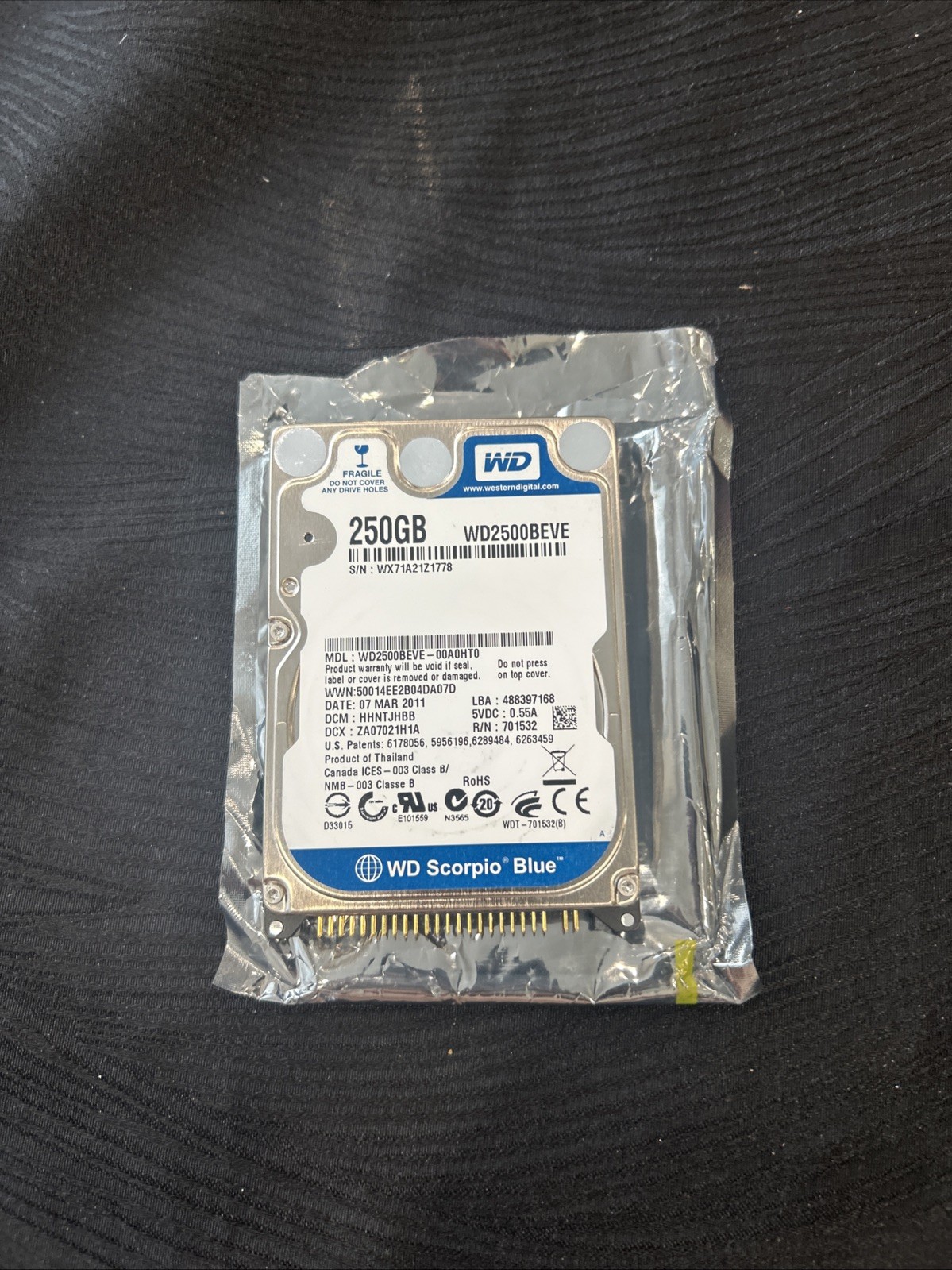 Western Digital Scorpio Blue 250GB Internal 5400RPM 2.5" (WD2500BEVE) HDD