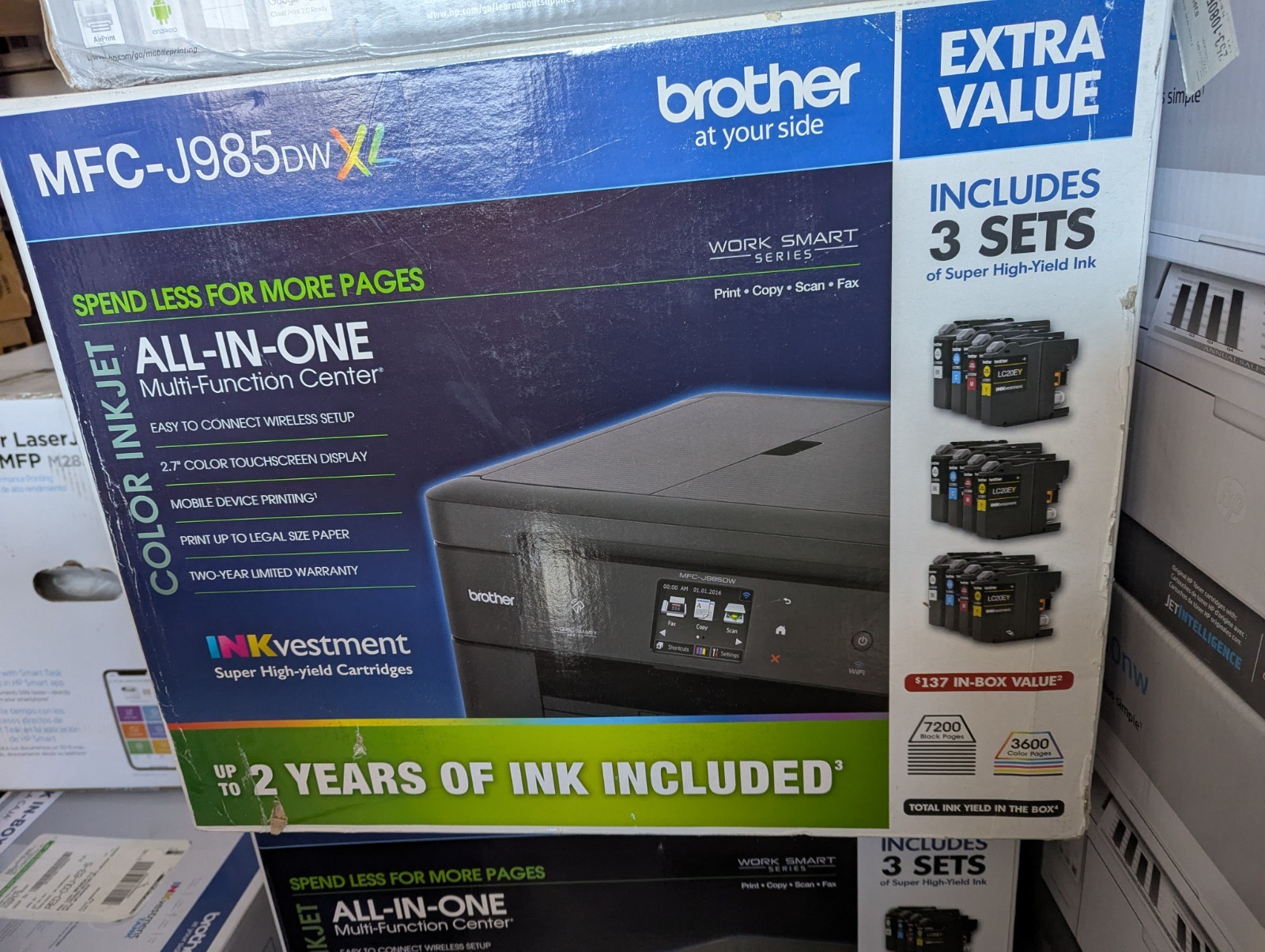 Brother MFC-J985DW XL Wireless Inkjet All-In-One Color Printer 3-Set 2yr Ink NIB