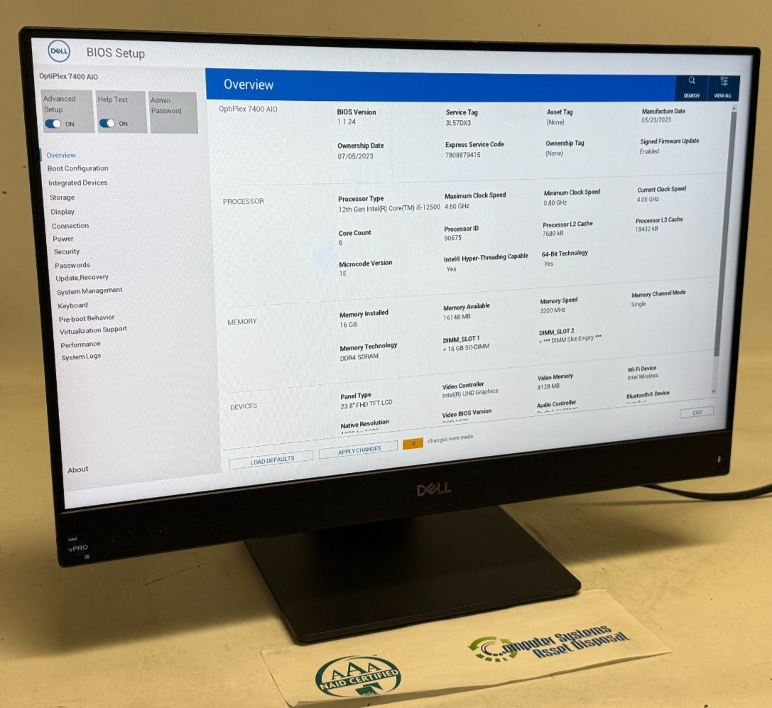 Dell OptiPlex 7400 AIO 23.8" (i5-12500 - 16GB RAM - 256GB SSD - Win11Home)