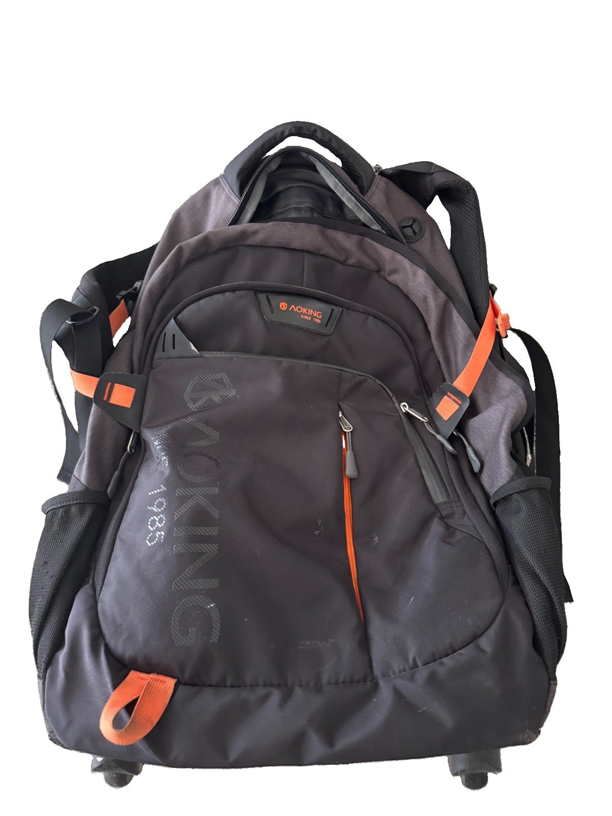 Aoking Wheeled Backpack for 17" Laptop, Retractable Handle, Black and Orange