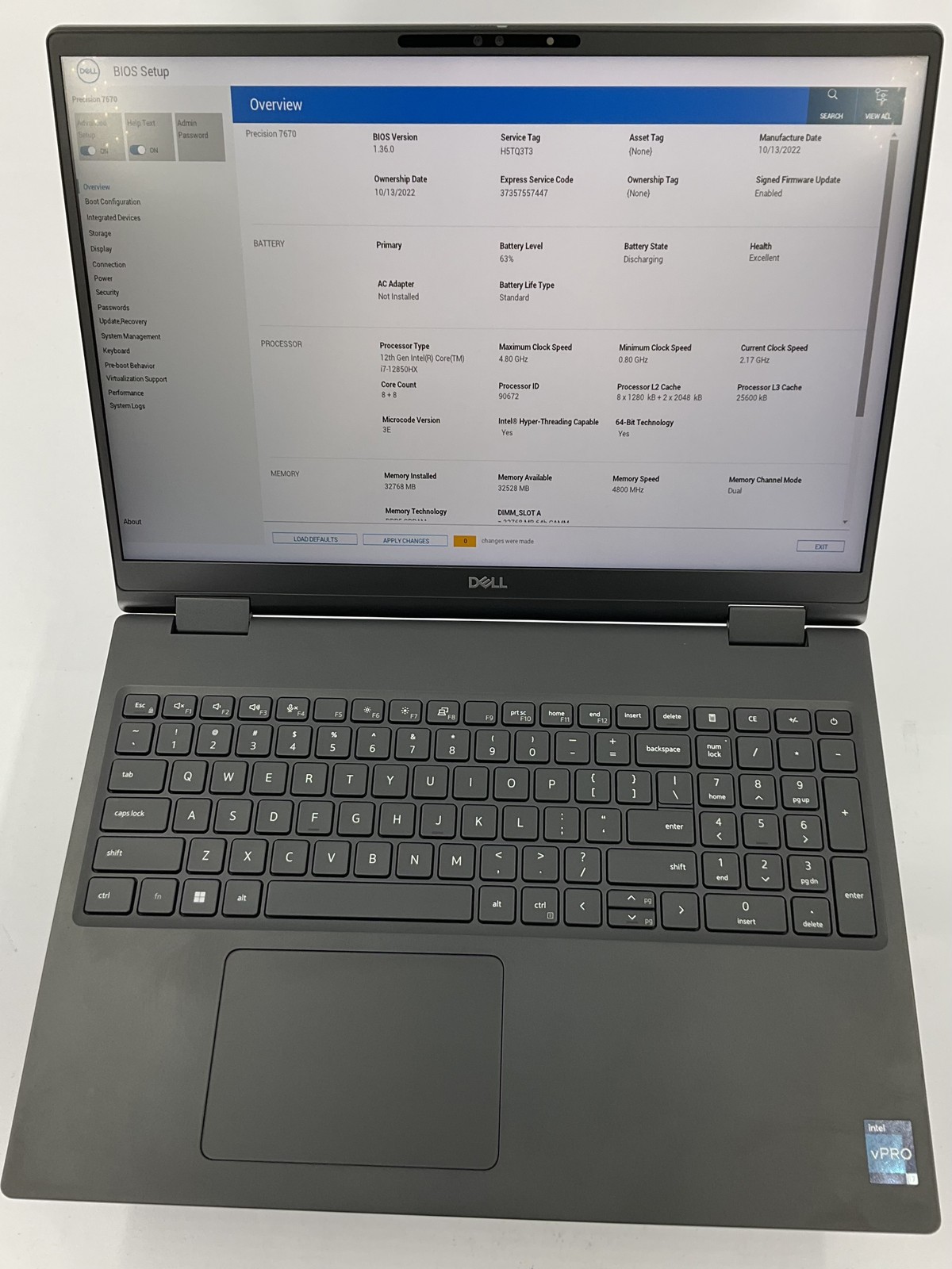 Dell Precision 7670 16" Core i7-12850HK 512GB 32GB Win 11 Pro A3000