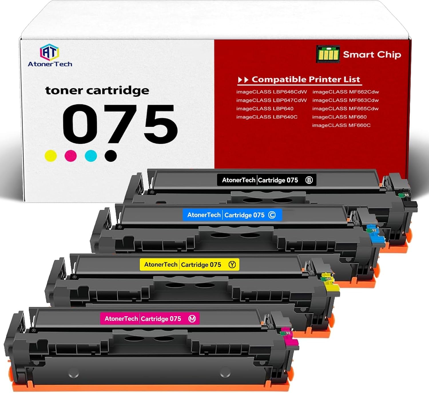 Compatible w/ Canon 075 075H Toner 4 Pack BCMY ImageCLASS MF665Cdw MF662Cdw Set