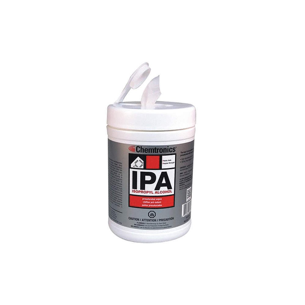 CHEMTRONICS SIP100P Alcohol Wipes,Unscented,100 ct,PK100 55NG32