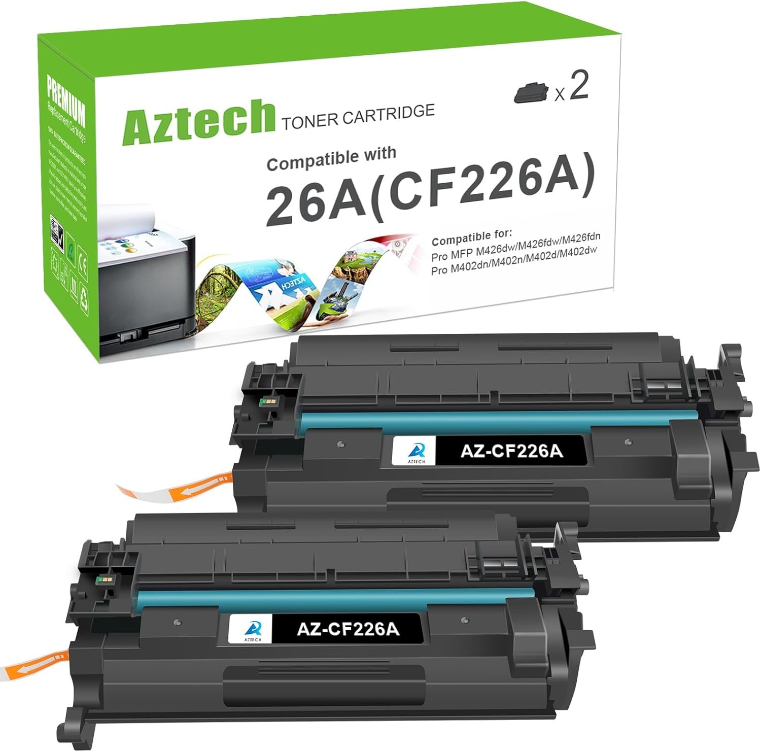 2 Pack Aztech CF226A Toner Cartridge for HP LaserJet Pro M402n M426fdw Printer